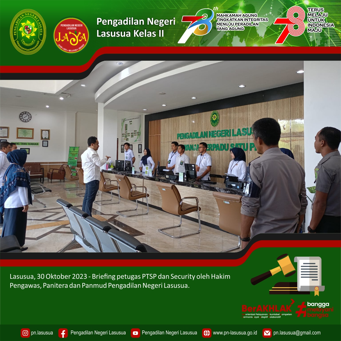 Briefing Pagi petugas PTSP dan Security Pengadilan Negeri Lasusua